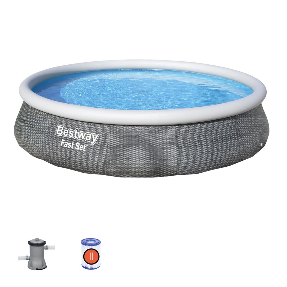 Bestway aufblasbares Pool für Erwachsene Rattanring mit Filter 396x84 cm Garten 57376