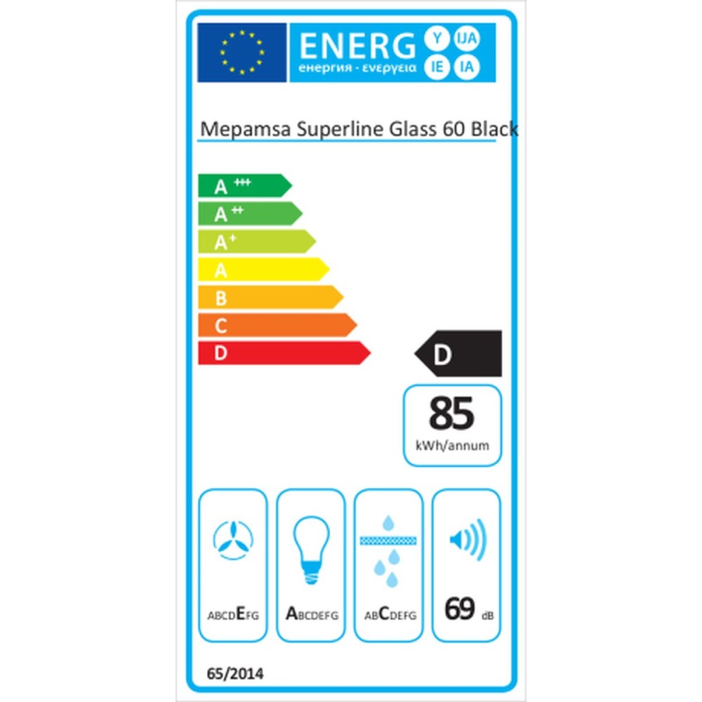 Konventioneller Rauchfang Mepamsa SUPERLINE GLASS 415 m3/h 60 cm 69 dB 140 W Schwarz