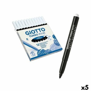 Set of Felt Tip Pens Giotto Turbo Maxi Black (5 Units)