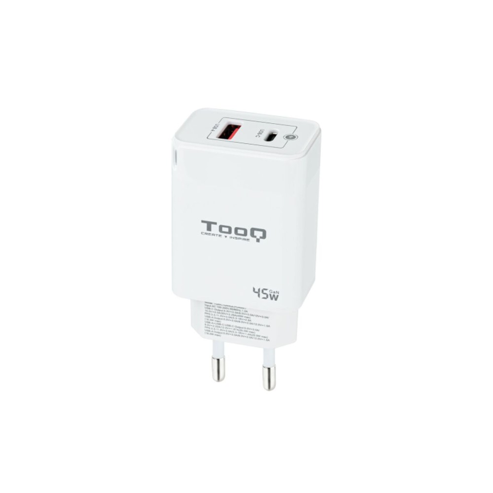 Chargeur mural TooQ Cargador de Pared GaN USB-C/PD + USB-A/QC 45W, Blanco Blanc 45 W