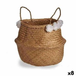 Dekorativer Korb Bommeln Weiß natürlich Binsen 8 L 32 x 30 x 32 cm (8 Stück)