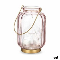 LED Lantern Stripes Pink Golden Glass 13,5 x 22 x 13,5 cm (6 Units)