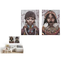 Set of 2 pictures Canvas African Woman 70 x 50 x 1,5 cm (6 Units)