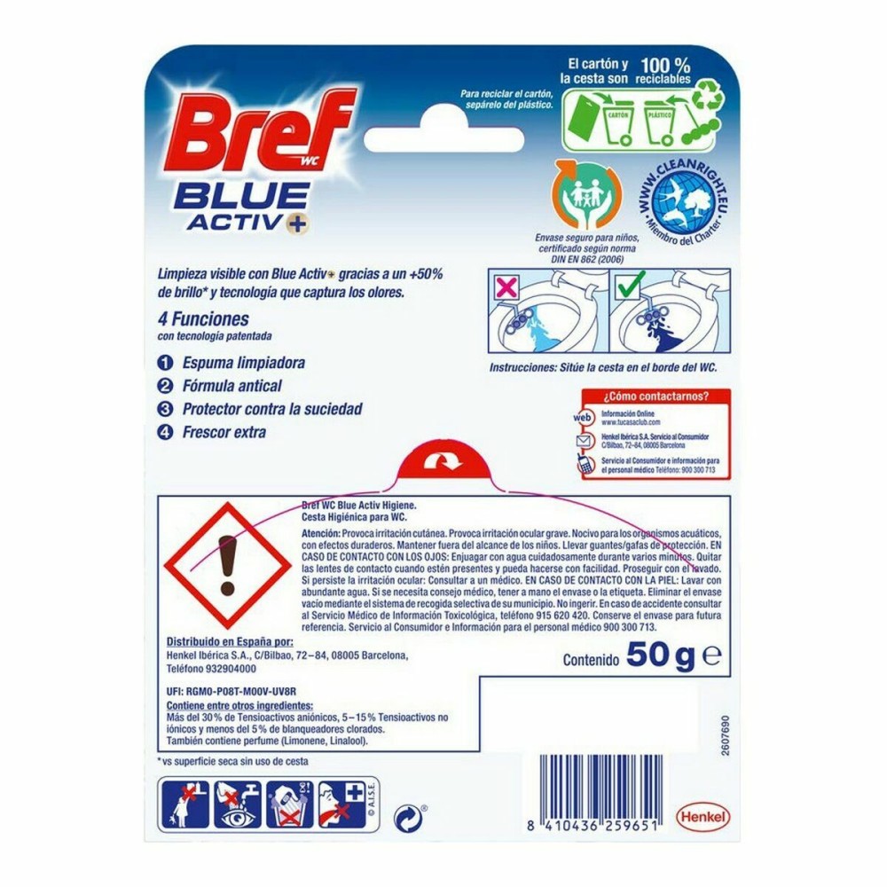 Désodorisant pour toilettes Bref Blue Activ Aqua Affichette de poignée de porte 125 ml