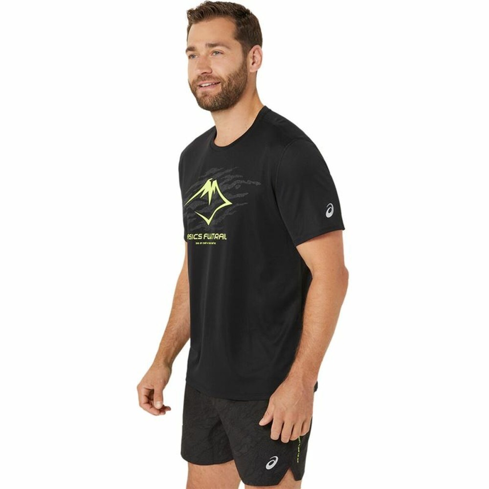 Herren Kurzarm-T-Shirt Asics Fujitrail Logo Ss Top Schwarz