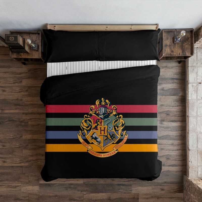 Bettdeckenbezug Harry Potter Hogwarts Schwarz Bunt 175 Fäden 155 x 220 cm Einzelmatratze