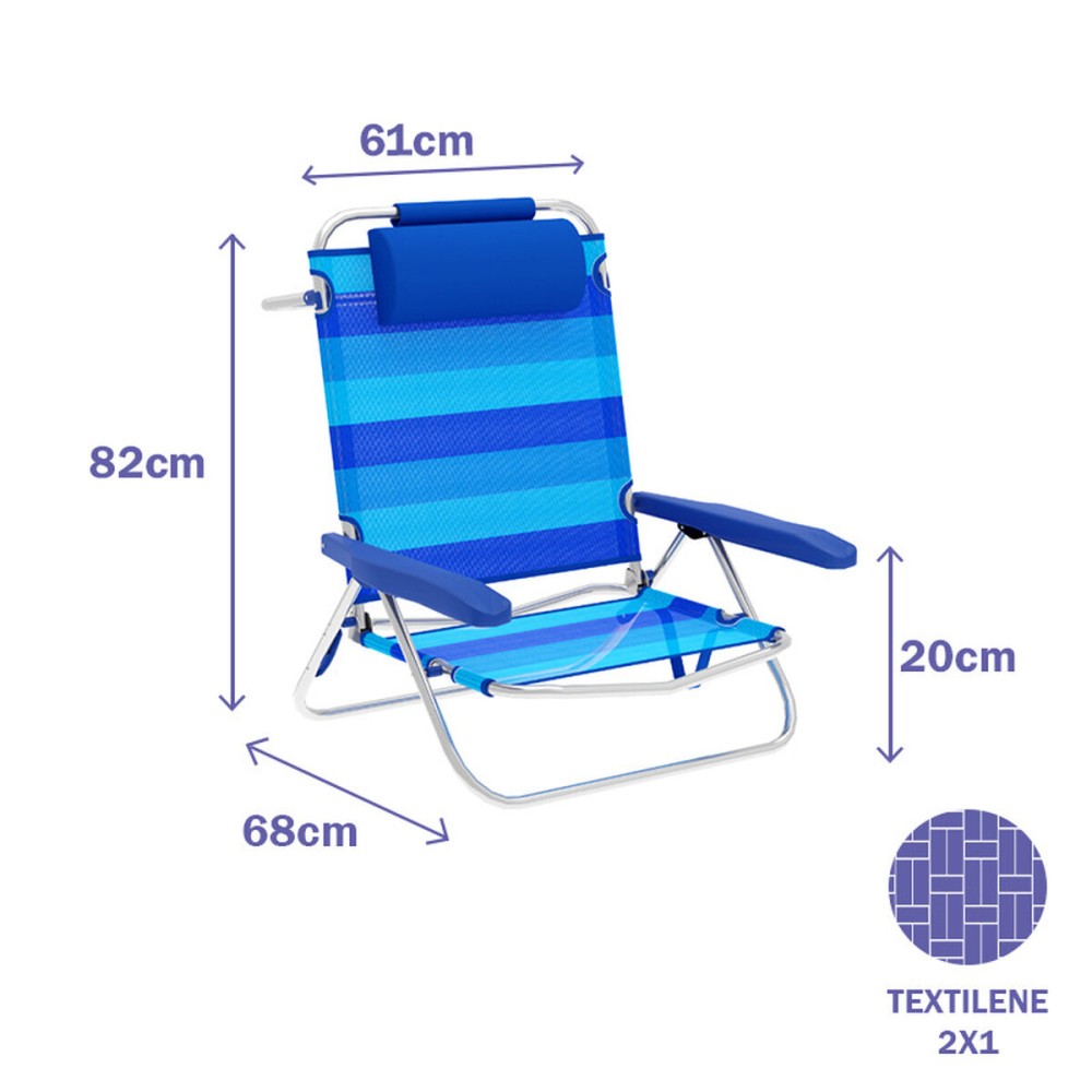 Marbueno Chaise Pliante 5 Positions Aluminium avec Coussin Rayures Bleues Plage et Piscine 61X68X82 cm 10242