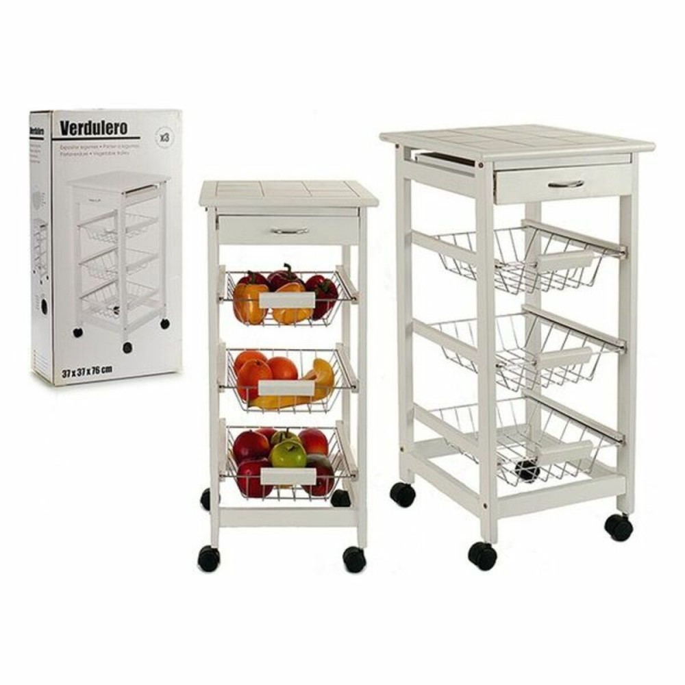 Vegetable trolley White Metal Pine Tile 37 x 76 x 37 cm 3 tier stand