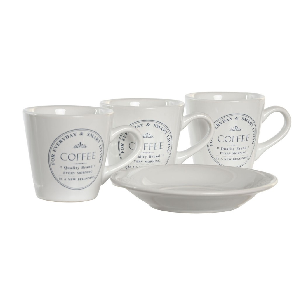 Lot de tasses avec soucoupes DKD Home Decor Blanc Métal Grès 90 ml 8 x 6 x 6 cm 11 x 11 x 2 cm