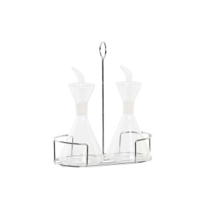 Öl- und Essig-Set DKD Home Decor 200 ml 19,5 x 10 x 23,5 cm Metall Durchsichtig 2 Stück Borosilikatglas