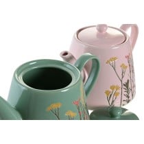 Teapot DKD Home Decor Pink Green Stoneware (2 Units)