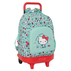 School Rucksack with Wheels Hello Kitty Sea lovers Turquoise 33 X 45 X 22 cm