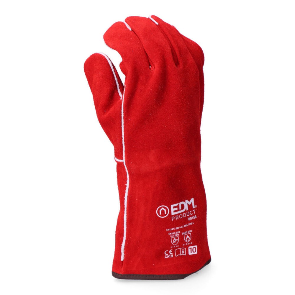 Gants de travail EDM Rouge Kevlar Coton Daim Soudeurs