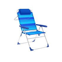 Marbueno Chaise Pliante 5 Positions Aluminium avec Coussin Rayures Bleues Plage et Piscine 67X66X99 cm 10246