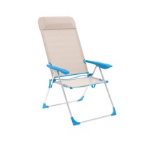 "Marbueno Chaise Pliante 5 Positions Aluminium avec Coussin Beige/Bleu Plage et Piscine 69X58X109 cm 10175"