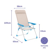 Marbueno Klappstuhl 5 Positionen Aluminium mit Kissen Beige/Blau Strand und Pool 69X58X109 cm 10175