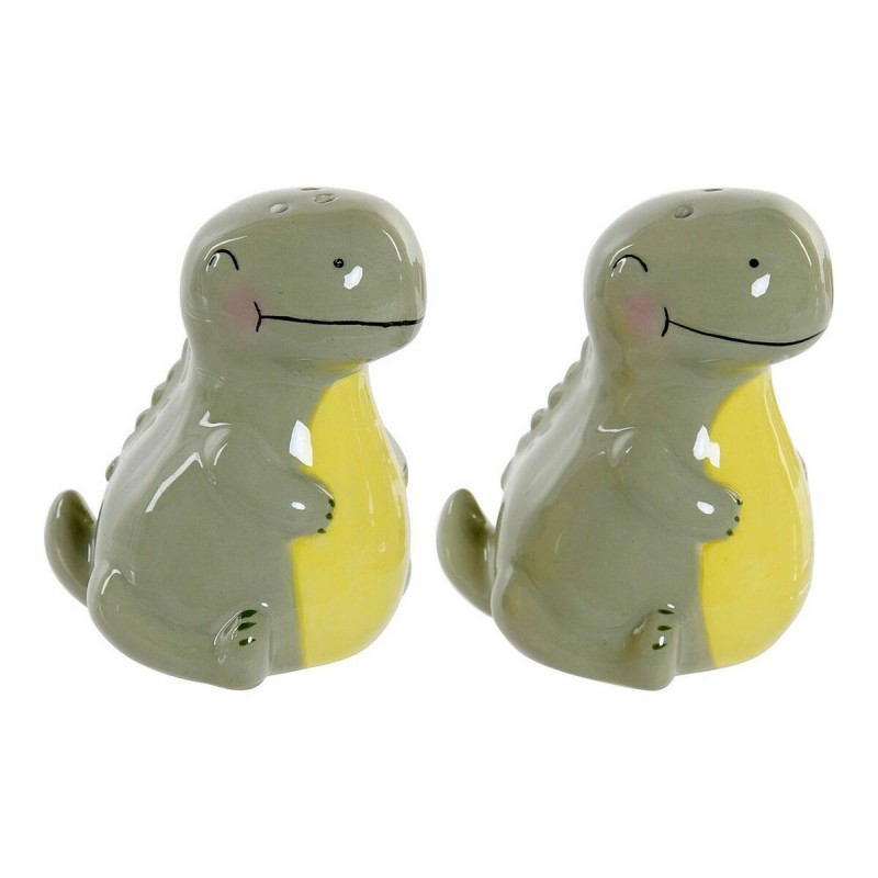 Salière avec couvercle DKD Home Decor LC-173478 Dinosaure Blanc Vert Dolomite 6,6 x 7 x 7,7 cm (2 pcs)