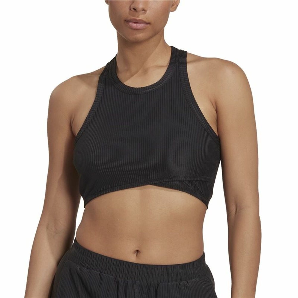 Haut de Sport pour Femme Adidas Studio Wrapeed Rib Noir