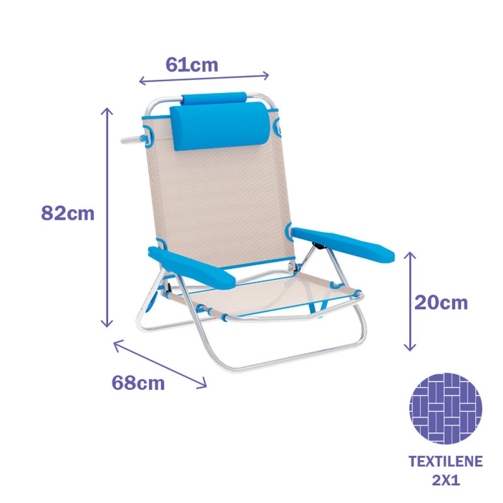 "Marbueno Chaise Pliante 5 Positions Aluminium avec Coussin Beige/Bleu Plage et Piscine 10172"