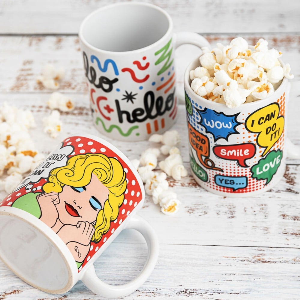 Tasse Quid Hello Bandes dessinées Multicouleur Céramique 330 ml (12 Unités)