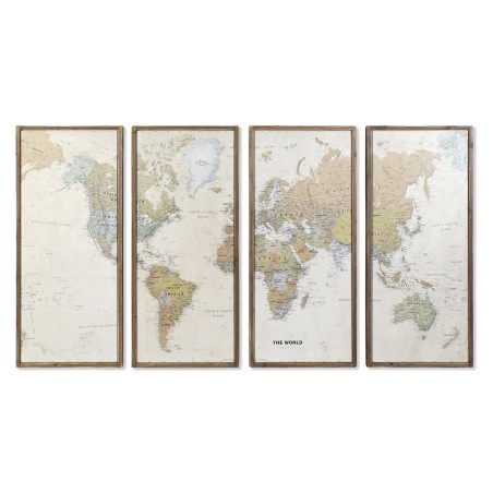 Jeu de 4 tableaux DKD Home Decor Mappemonde Vintage Loft 200 x 3,5 x 120 cm