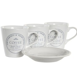 Lot de tasses avec soucoupes DKD Home Decor Blanc Métal Grès 180 ml 12 x 12 x 2 cm