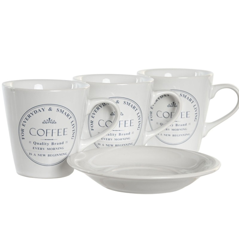 Lot de tasses avec soucoupes DKD Home Decor Blanc Métal Grès 180 ml 12 x 12 x 2 cm