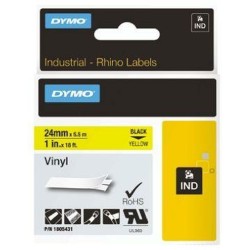 Ruban Laminé pour Etiqueteuses Rhino Dymo ID1-24 24 x 5,5 mm Noir Jaune Autocollants (5 Unités)