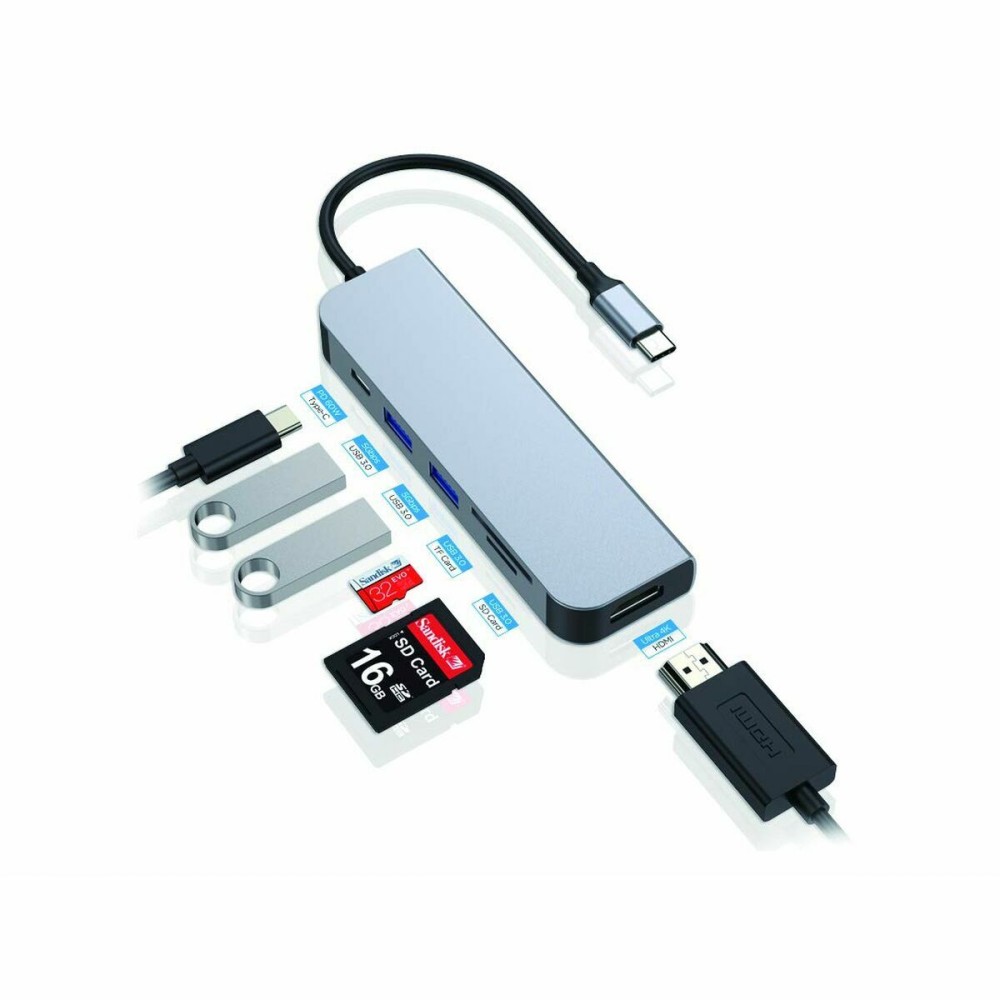 Hub USB Conceptronic 6 in 1 Grau Aluminium