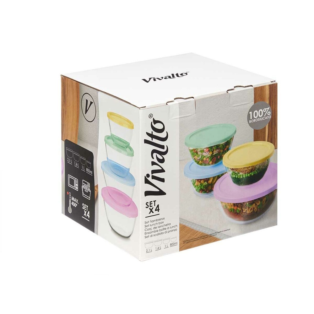 Lunchbox-Set Vivalto B2-21-S4 Kunststoff Borosilikatglas 800 ml 1 L 1,6 L 2,1 L (4 Stück)