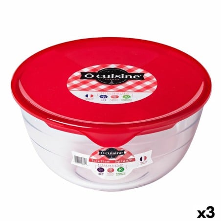 Runde Lunchbox mit Deckel Ô Cuisine Prep&store Ocu Rot 2 L 22 x 22 x 11 cm Glas (3 Stück)