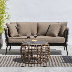 Tischdekoration Ariki Tisch Stahl Rattan Verre trempé Synthetischer Rattan 73 x 61 x 46 cm