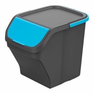 Recycling Waste Bin Mondex Stack N' Sort Blue Grey 25 L Stackable With lid 40 x 30 x 34 cm