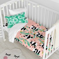 Bettbezug-Set HappyFriday Moshi Moshi Panda Garden Rosa Babybettchen 2 Stücke