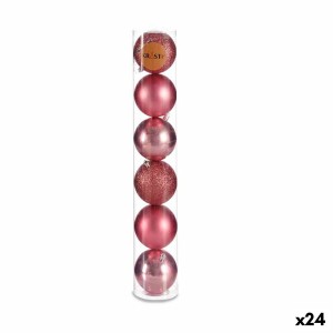 Lot de boules de Noël Rose Plastique 8 x 9 x 8 cm (24 Unités)