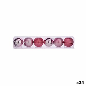 Lot de boules de Noël Rose Plastique Ø 8 cm (24 Unités)