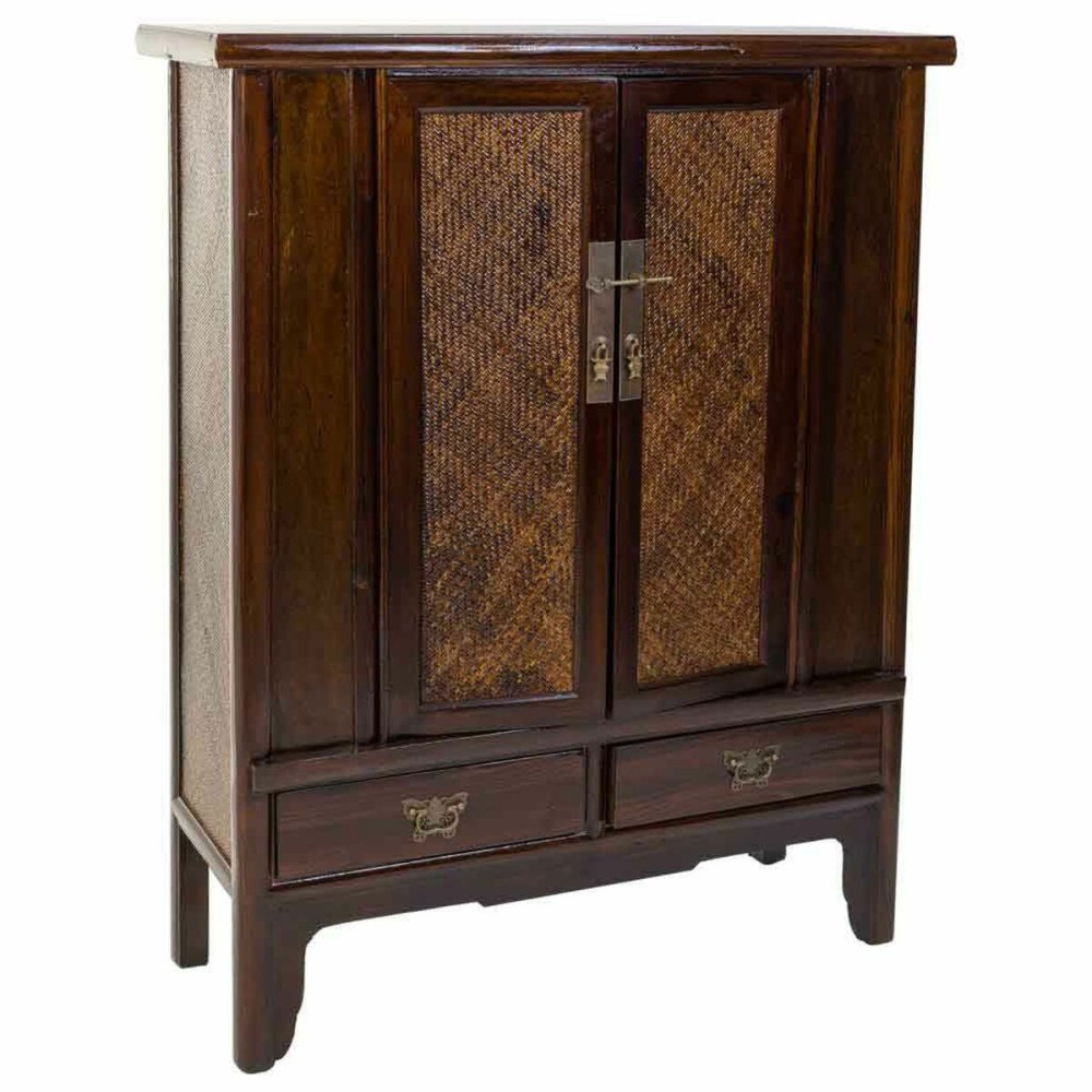 Cupboard Alexandra House Living Brown Rattan MDF Elm wood 40 x 130 x 100 cm