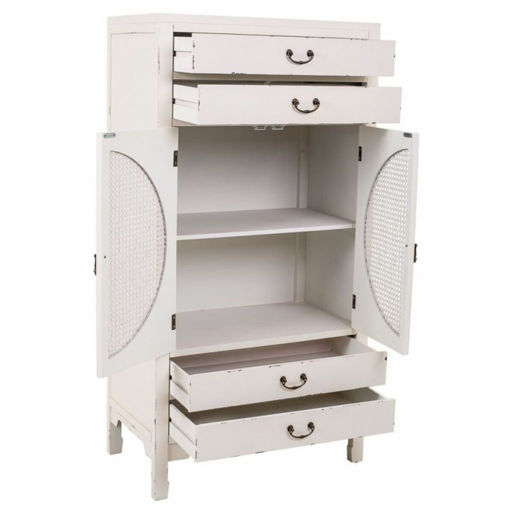 Cupboard Alexandra House Living White Rattan Fir wood MDF Wood 40 x 135 x 70 cm