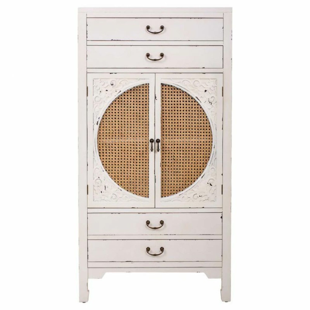 Schrank Alexandra House Living Weiß Rattan Tannenholz Holz MDF 40 x 135 x 70 cm