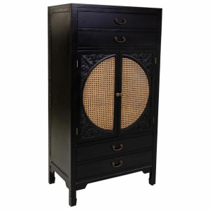 Cupboard Alexandra House Living Black Rattan Fir wood MDF Wood 40 x 135 x 70 cm