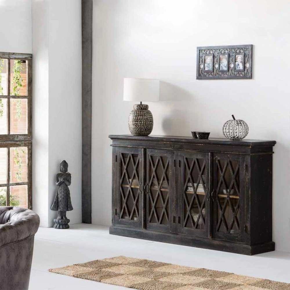 Sideboard Alexandra House Living Black Glass Mango wood 40 x 100 x 170 cm