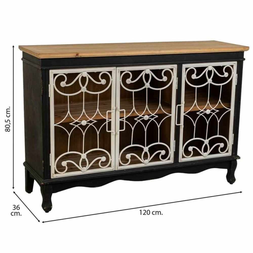 Buffet Alexandra House Living Noir verre Bois d'épicéa Bois MDF 36 x 80 x 120 cm