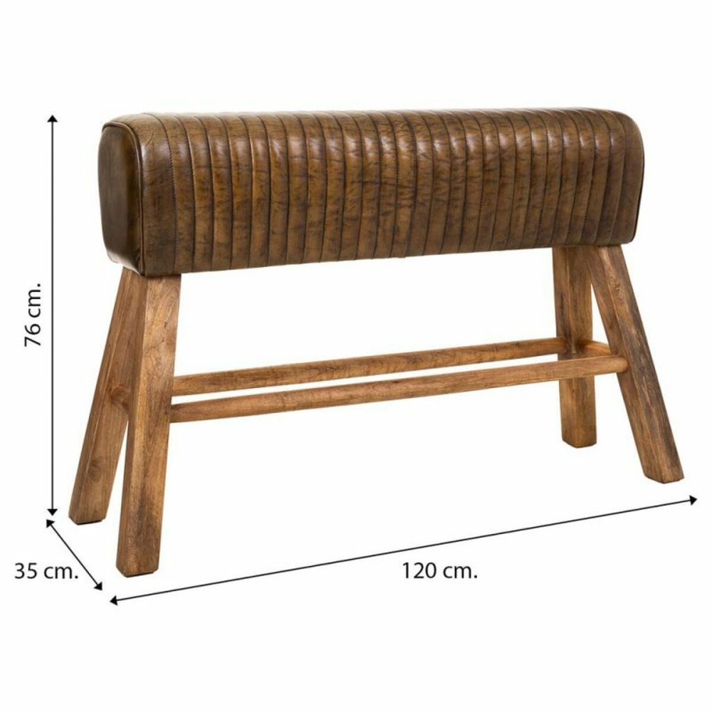 Bench Alexandra House Living Brown Natural Leather Mango wood 35 x 76 x 120 cm