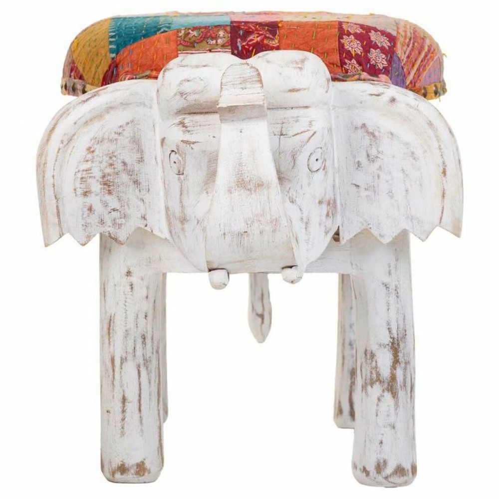 Stool Alexandra House Living White Mango wood Fabric 51 x 37 x 36 cm Elephant