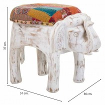 Hocker Alexandra House Living Weiß Mango-Holz Stoff 51 x 37 x 36 cm Elefant