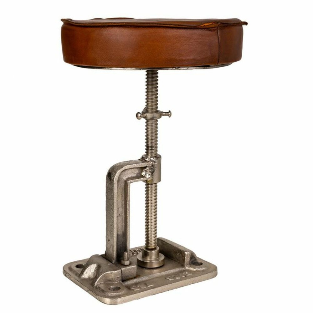 Stool Alexandra House Living Brown Leather Wood Iron 36 x 50 x 36 cm