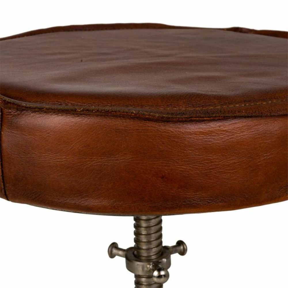 Stool Alexandra House Living Brown Leather Wood Iron 36 x 50 x 36 cm