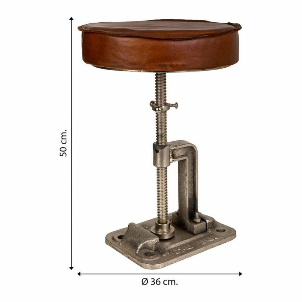 Stool Alexandra House Living Brown Leather Wood Iron 36 x 50 x 36 cm