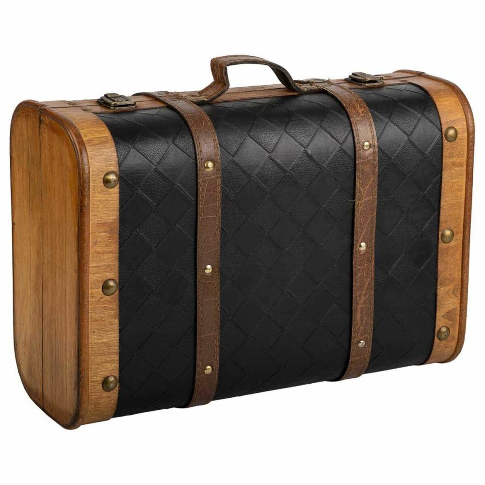 Decorative suitcase Alexandra House Living Black PVC Wood Metal Cloth Vintage 30 x 17 x 43 cm