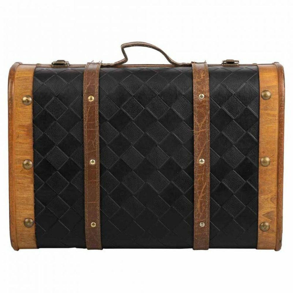 Valise décorative Alexandra House Living Noir PVC Bois Métal Tissu Vintage 30 x 17 x 43 cm